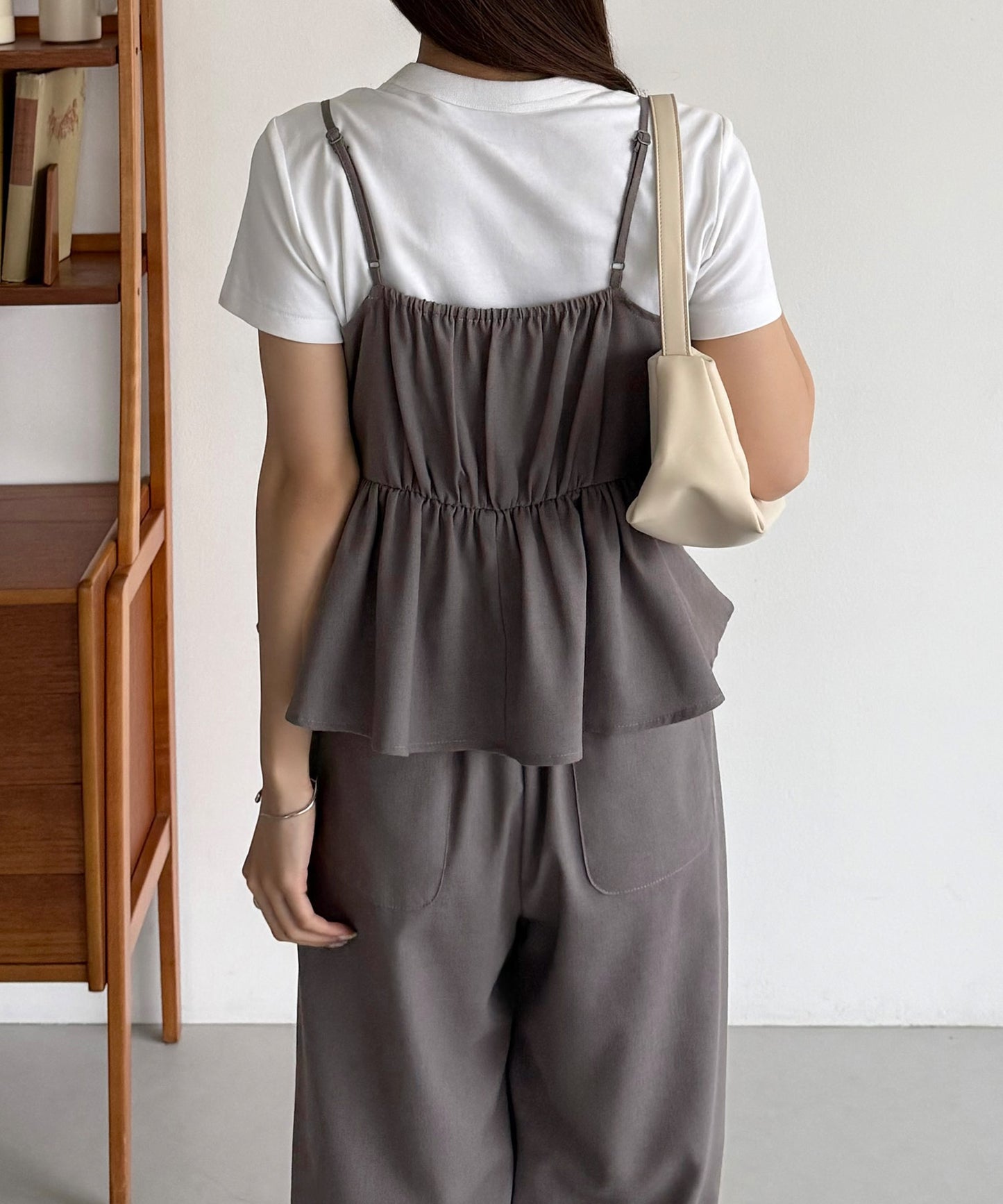 【635】リネン混ペプラムビスチェsetワイドパンツ[高身長サイズMT有り]